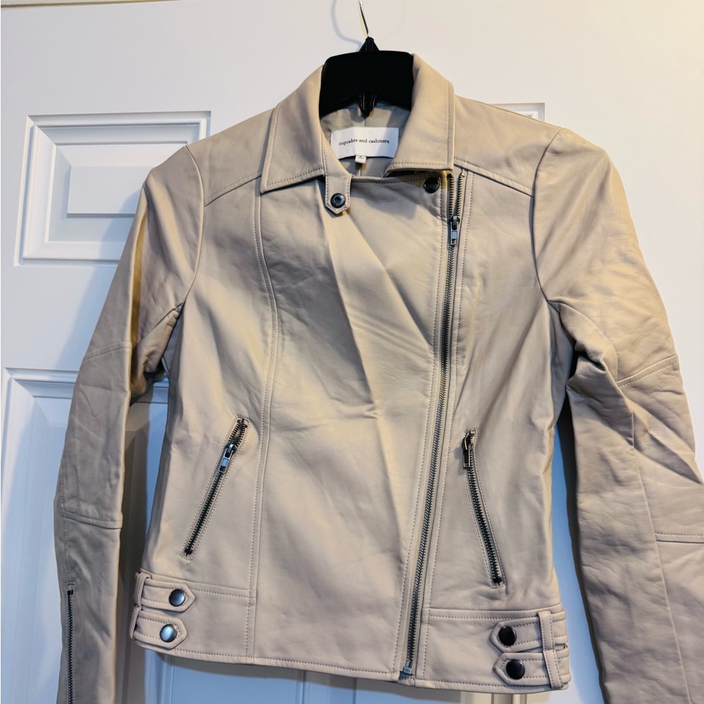 cupcakes & cashmere Beige Leather Jacket